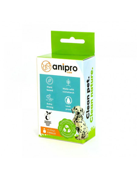 anipro компостируеми хигиенни торбички за кучешки отпадъци, кутия 3 х 15 бр, 34х23 см