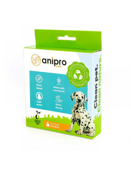 anipro компостируеми хигиенни торбички за кучешки отпадъци, кутия 8 х 15 бр, 34х23 см
