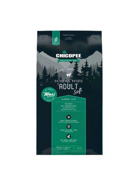 Chicopee HNL Soft Maxi храна за кучета с щраус и картофи, едра гранула, 12 кг