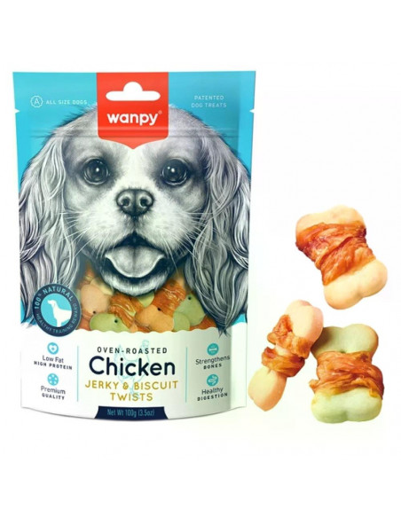 Wanpy Chicken Jerky - Biscuit Twists бисквити с пилешко филе 100 г