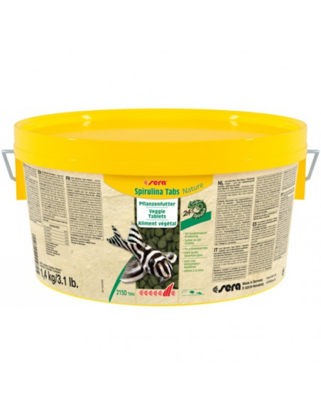 sera Spirulina Tabs Nature 1.4 кг - 2000 мл / 2150 бр - растителна храна за рибки във вид на таблетки