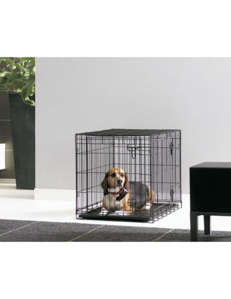 Метална клетка сгъваема Dog Cottage 61, 61х44х50см, с врата отгоре и отпред, черна, пластм.тава