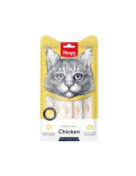 Wanpy Creamy Chicken 5 x 14 г - премиум клас кремообразно лакомство за котки с пиле, 5 порции