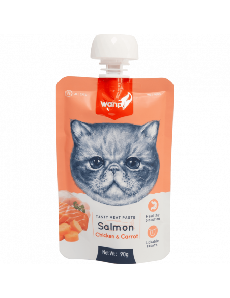 Wanpy Tasty Cat - месна паста сьомга, пиле и морков , 90 г