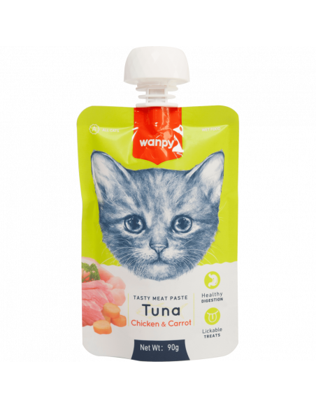 Wanpy Tasty Cat - месна паста риба тон, пиле и морков , 90 г