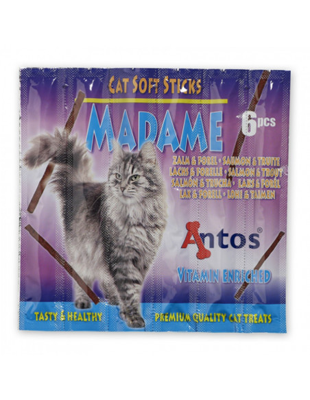 Antos Cat Soft Sticks Madame котешки пръчици със сьомга и пъстърва, 6 бр