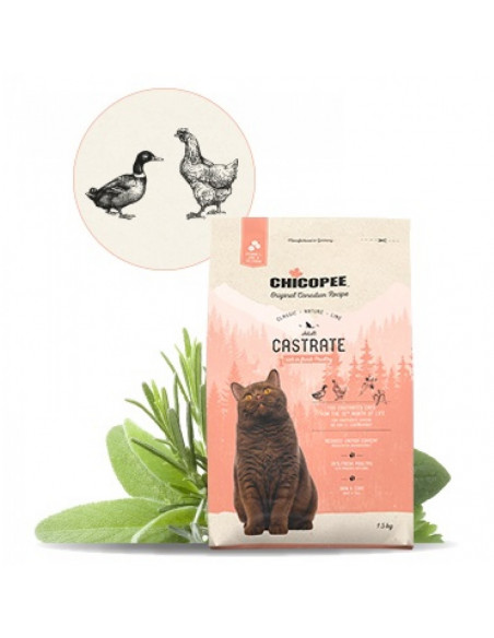 Храна за котка Chicopee Classic Nature Line Castrate със свежо птиче месо за кастрирани, 15 кг