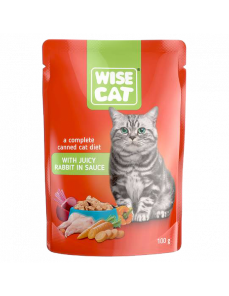 WISE CAT пауч за котки парченца заешко в сос 24х100 г