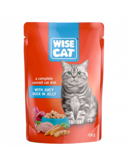 WISE CAT пауч за котки парченца патешко в сос 24х100 г