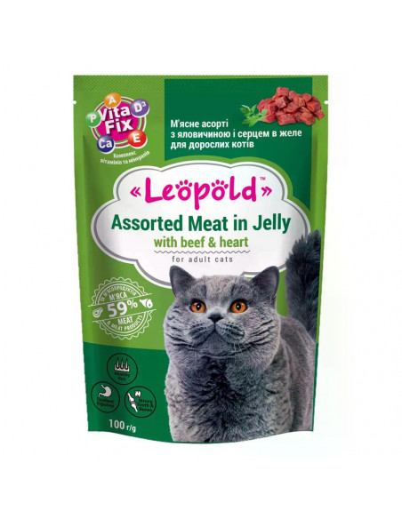 Leopold Cat пауч за котки с говеждо в желе, 24x100 г