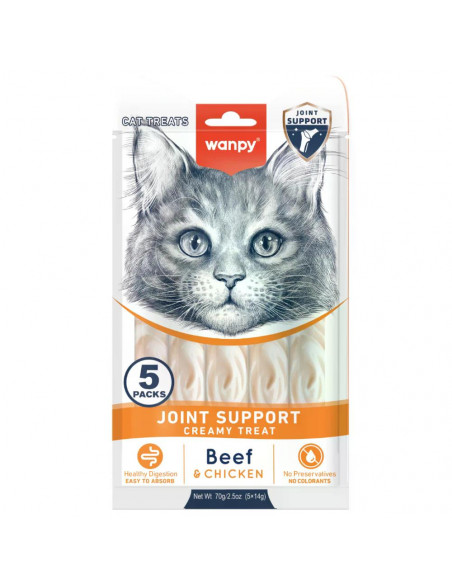 Wanpy Cat Joint Support кремообразно лакомство за котки с говеждо и пилешко, за здрави стави, 5х14 г
