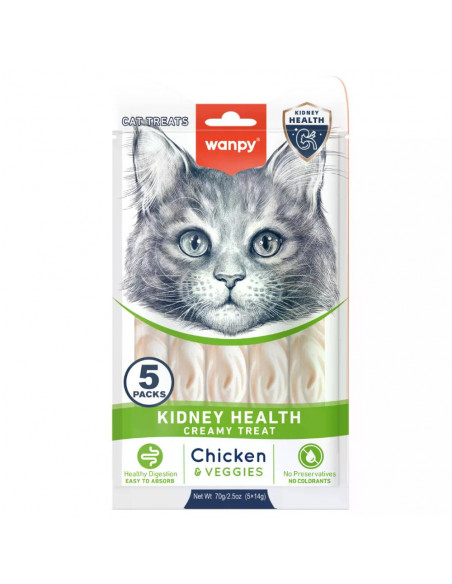 Wanpy Cat Kidney Health кремообразно лакомство за котки с пилешко и зеленчуци, при проблеми с бъбреците, 5х14 г