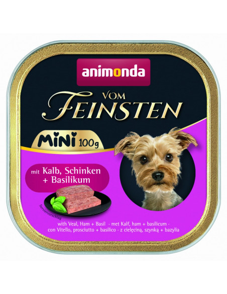 Vom Feinsten Mini Dog за дребни породи кучета с телешко, шунка и босилек, 100 г