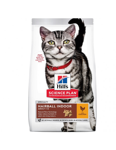 Hills Science Plan Feline Adult Hairball - Indoor - против космени топки, котки живеещи на закрито - 1,5kg