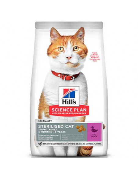 Hills Science Plan Feline Young Adult Sterilised Duck- за млади кастрирани котки от 6 месеца до 6 години с патешко - 1,5 kg