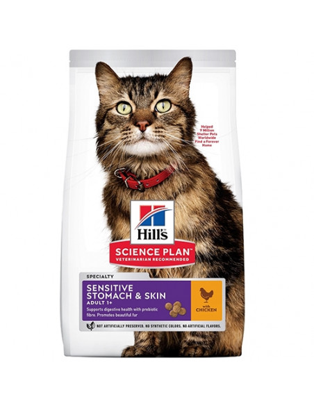 Hills Science Plan Feline Adult Sensitive Stomach - Skin - за котки с чувствителни стомах и кожа - 7 кг