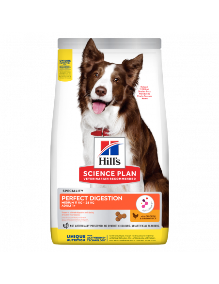 Hill’s Science Plan PERFECT DIGESTIONMediumAdult Dog 1+Пълноценна суха храна за отлично храносмилане за кучета над 1 година о