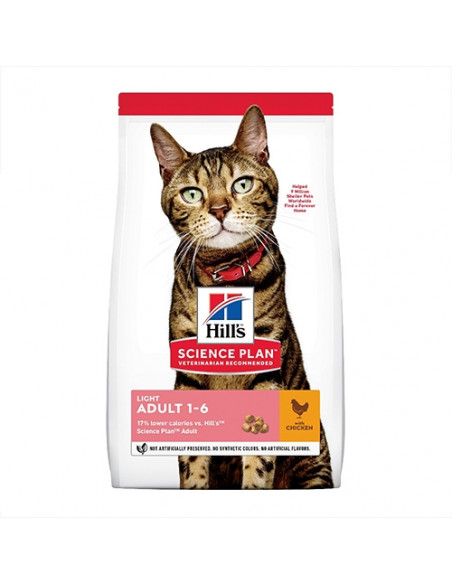 Hills Science Plan Feline Adult Light Chicken - нискокалорична храна за котки - 10kg