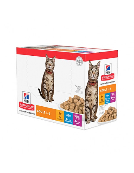 Hills Science Plan Feline Adult Favourite Selection пауч за котка различни вкусове 12 бр. x 85 гр.
