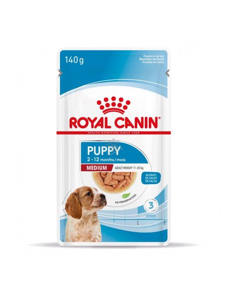 Royal Canin Medium Puppy Pouch - Пълноценна мокра храна в пауч за подрастващи кученца от средни породи до 12 месеца - 10х140 