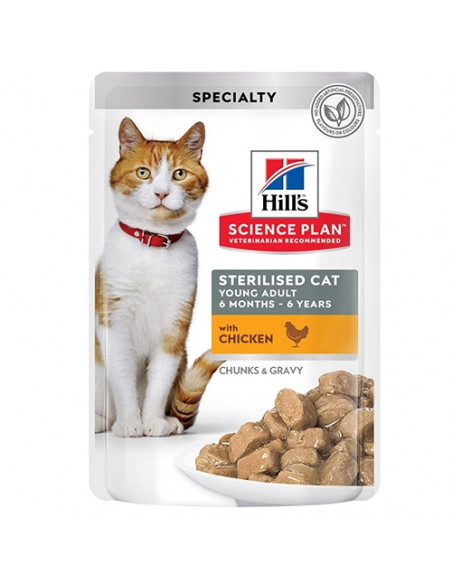 Hills Science Plan Feline Young Adult Sterilised CHICKEN - паучове с пилешко - малки късчета в сос Грейви за млади кастрирани