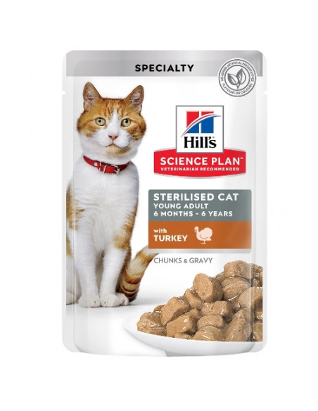 Hills Science Plan Feline Young Adult Sterilised TURKEY - паучове с пуйка - малки късчета в сос Грейви за млади кастрирани ко