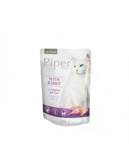 Piper Cat Sterilised 100 г пауч - за кастрирани котки със заек / 10 бр. СТЕК