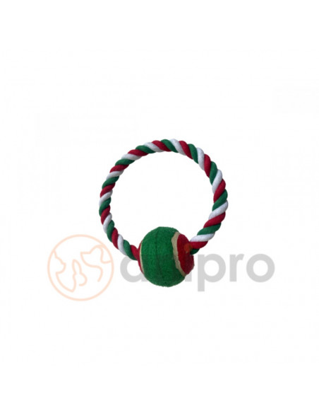 anipro Играчка въже кръг с топка бяло/зелено/червено 18 см, 125-135 г