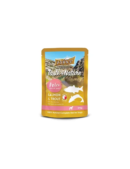 PRINCE TASTE OF NATURE PALEO POUCHES Сьомга и пъстърва с къпини, диви билки и ленено масло - 3+1 Подарък