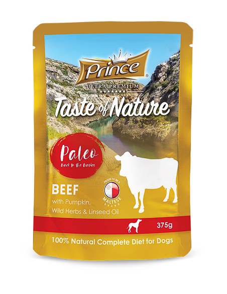 PRINCE TASTE OF NATURE PALEO POUCHES Телешко с тиква, диви билки и ленено масло - 3+1 Подарък