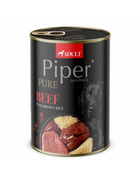 PIPER PURE Dog Adult храна за кучета с говеждо и кафяв ориз, 400 г