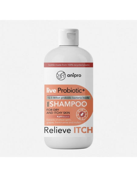 anipro Live Probiotic+ Reliеve Itch - пробиотичен шампоан за кучета при суха и сърбяща кожа, 250 мл